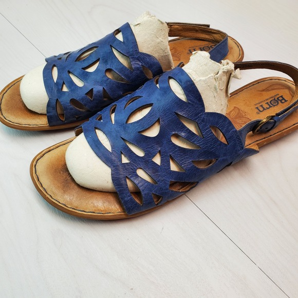 Born Shoes - Born Blue Leather Cutout Slingback Sandals Women 11 M/W D20404
